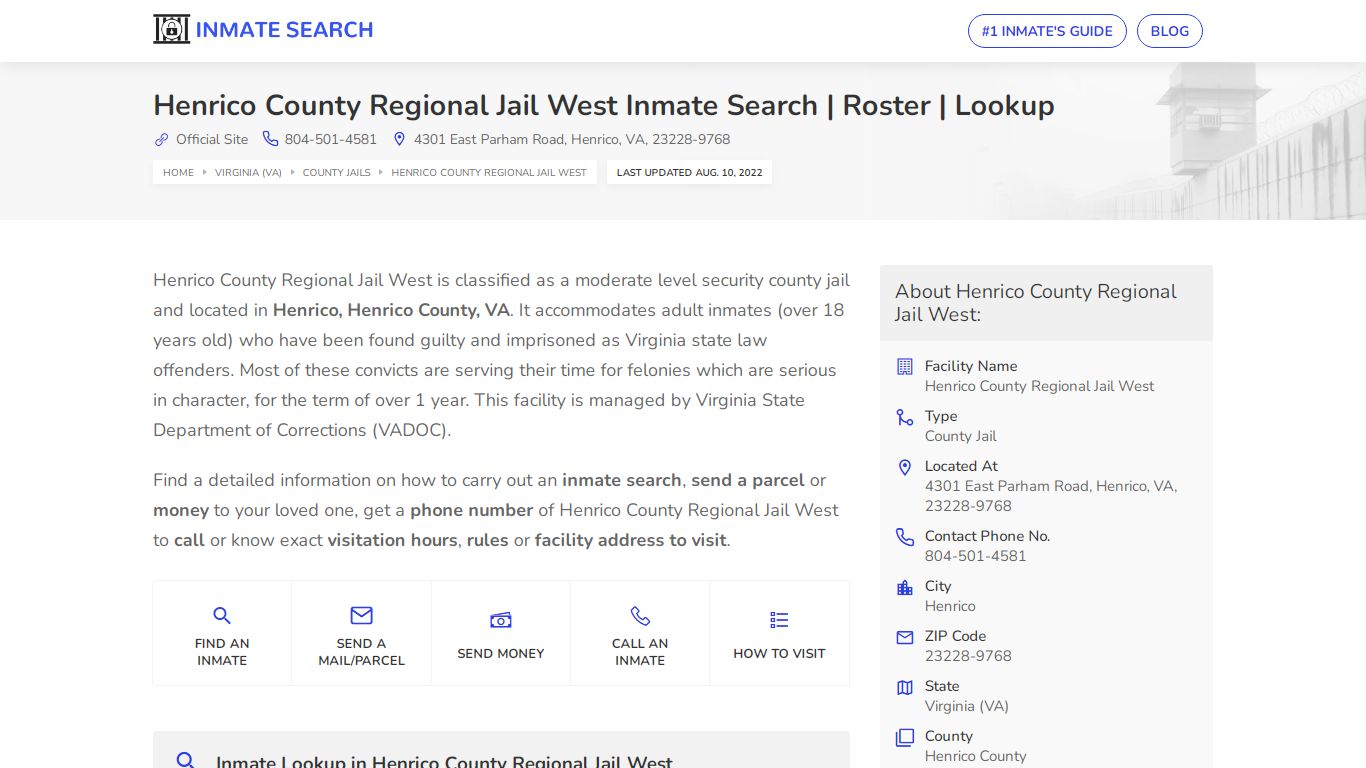 Henrico County Regional Jail West Inmate Search | Roster ...